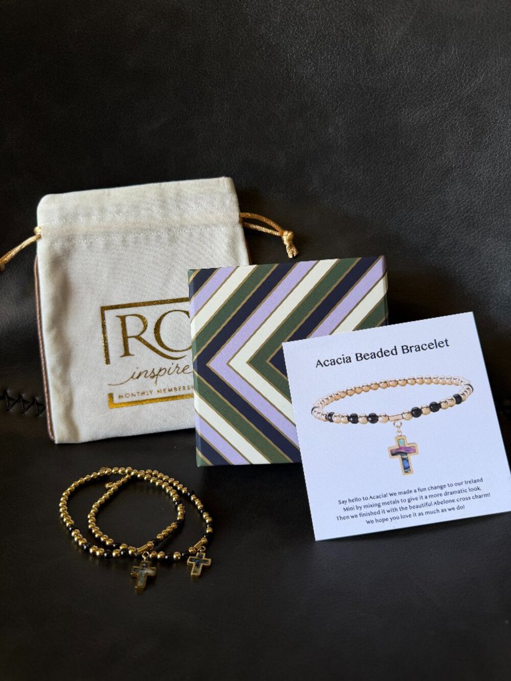Rustic Cuff "Acacia" Beaded Bracelet Set — RC Inspire Exclusive, Abalone Cross